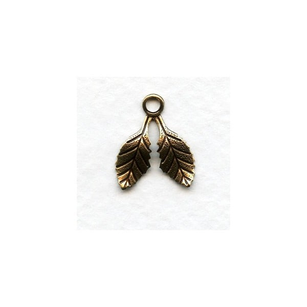 Small Double Leaves with a Loop Oxidized Brass 17mm (12)