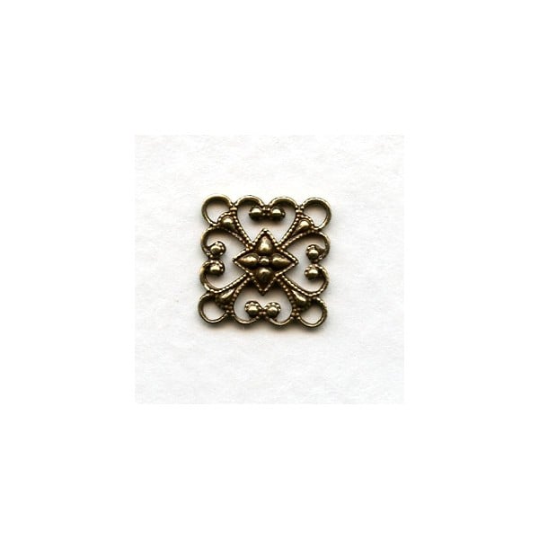 Square 12mm Filigree Connector Oxidized Brass (6)