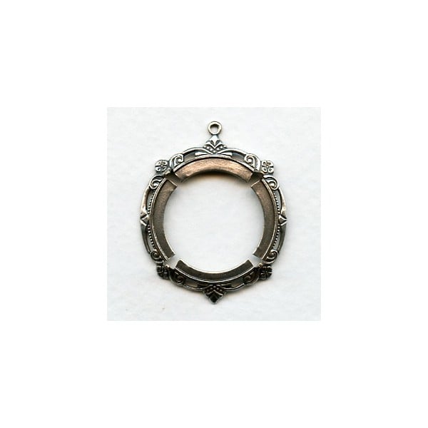 Fancy Floral Edge Setting Oxidized Silver 25mm (1)