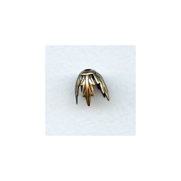 Five Pronged Leaf Detail Bead Caps Oxidized Brass (6)