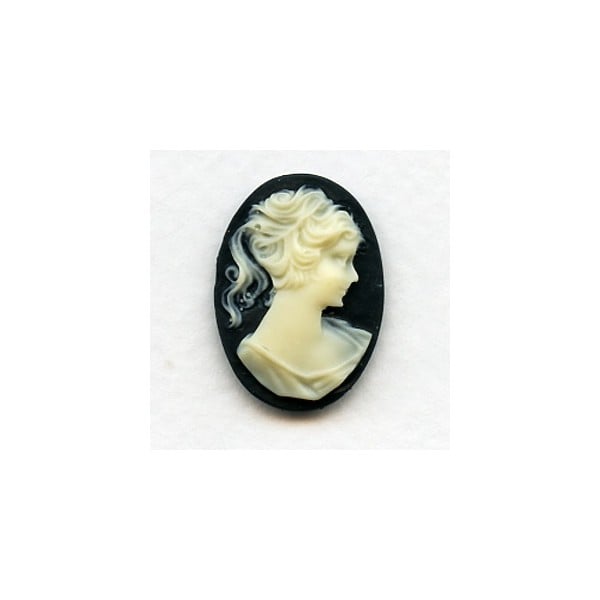 Cameos Girl with Ponytail Ivory on Jet 25x18mm