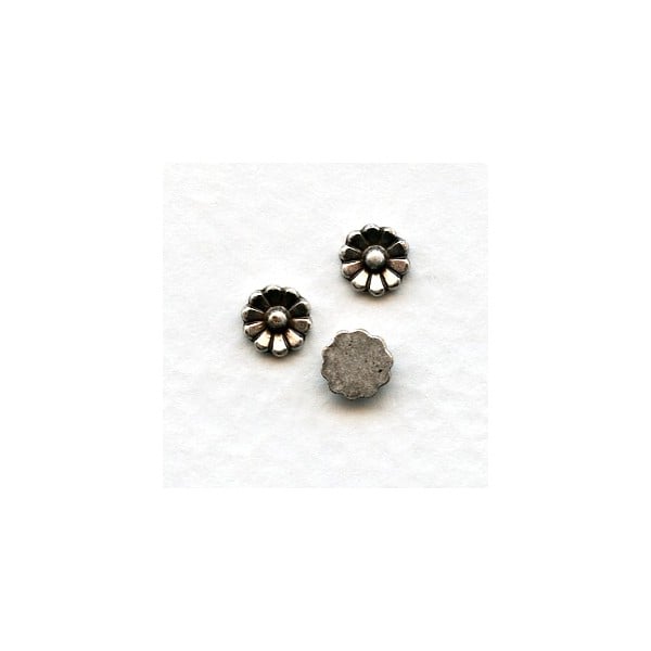 Oxidized Silver Daisy Flower Cabs 5.5mm (12)