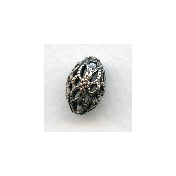 Oval Filigree Beads 12x8mm Oxidized Silver (6)