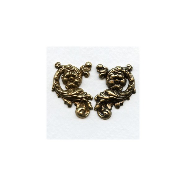 Ornate Floral Right and Left Flourishes Oxidized Brass (1 set)