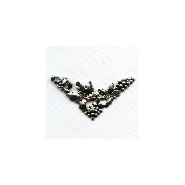 ^Grape Motif Fancy Corners Oxidized Silver Stampings (6)