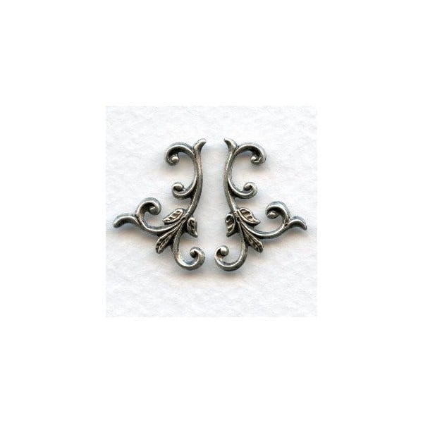 Leafy Sprigs Right and Left Flourishes Oxidized Silver (1 set)