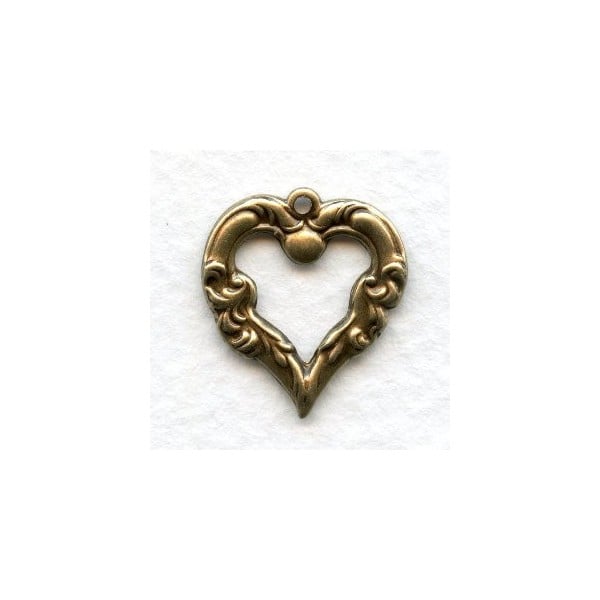 Fancy Heart Pendant Drop Oxidized Brass 18mm