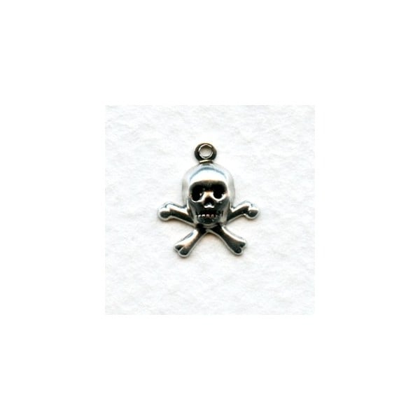 Tiny Skull and Crossbones with Loop Oxidized Silver 12mm (12)