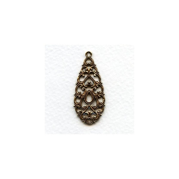 European Filigree Pendant 38mm Oxidized Brass (1)
