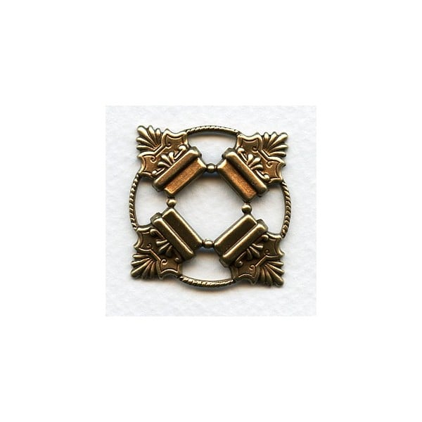 Four Corners Circle Stamping Oxidized Brass 30mm (1)