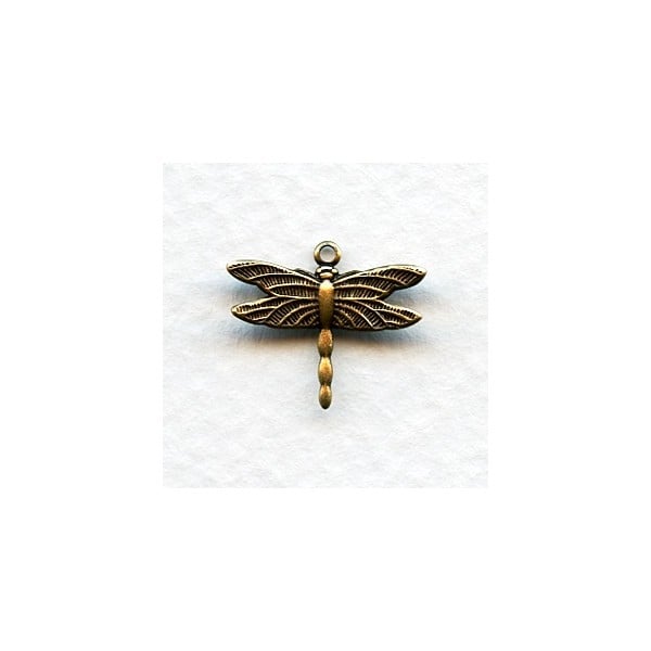 Dragonfly Charms Upturned Wings Oxidized Brass (12)