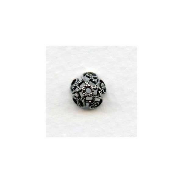 Victorian Style Filigree 8mm Bead Caps Oxidized Silver (6)