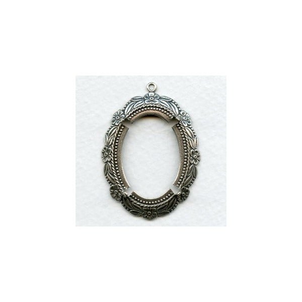 Floral Beaded Edge Setting 30x22mm Oxidized Silver (1)