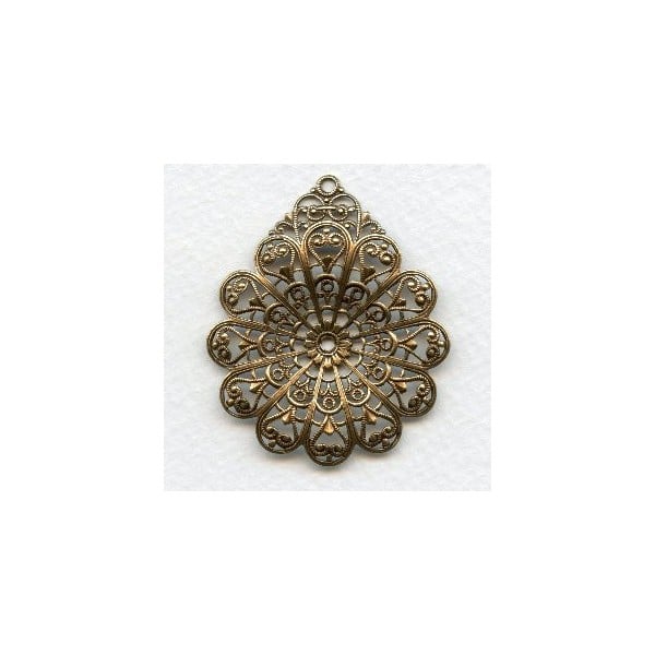 European Filigree Pendant 48mm Oxidized Brass (1)