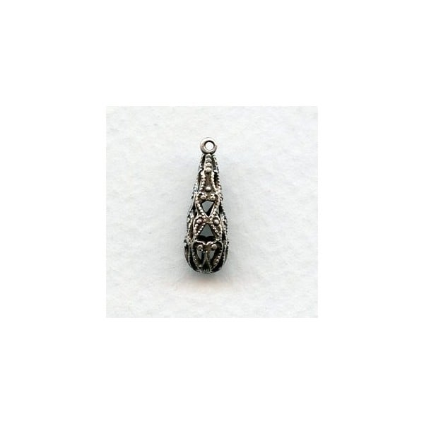 Filigree Pear Shape Beads 19x6mm Oxidized Silver (6)