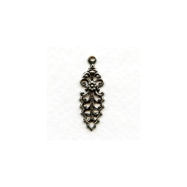 Fancy Filigree Pendant Drop 25mm Oxidized Silver (12)
