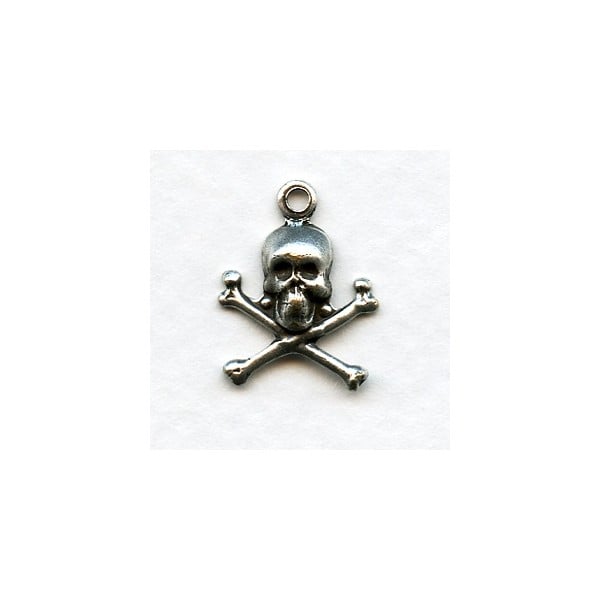 Skull and Crossbones Oxidized Silver with Loop (12)