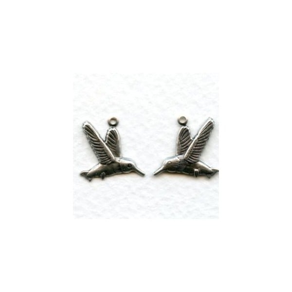 Hummingbird Pendant Charms Oxidized Silver 15mm (6 sets)