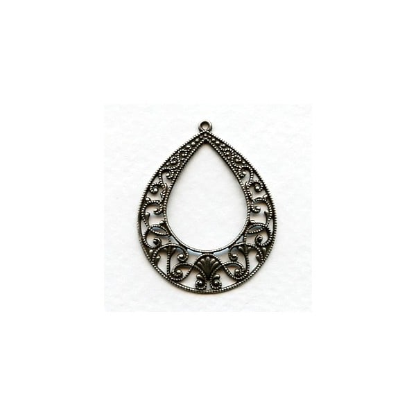 European Filigree Hoop Pendant 36mm Oxidized Silver (1)