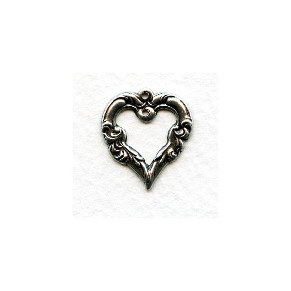 ^Fancy Heart Pendant with Hole Oxidized Silver 18mm (12)