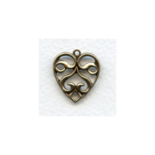 Heart Shaped Pendants Oxidized Brass 21mm (6)