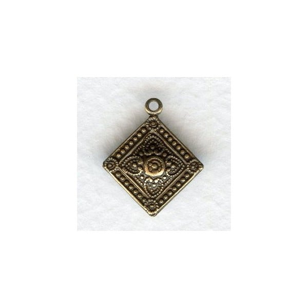Ornate Squares with a Loop Oxidized Brass 18mm (6)