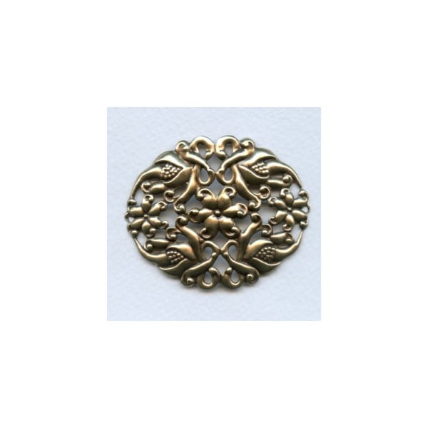 Dramatic Oval Floral Stamping Oxidized Brass 60x48mm (1)