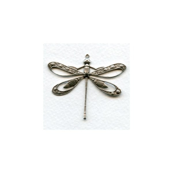 Victorian Style Dragonfly Cut Out Wings Oxidized Silver 41mm (1)