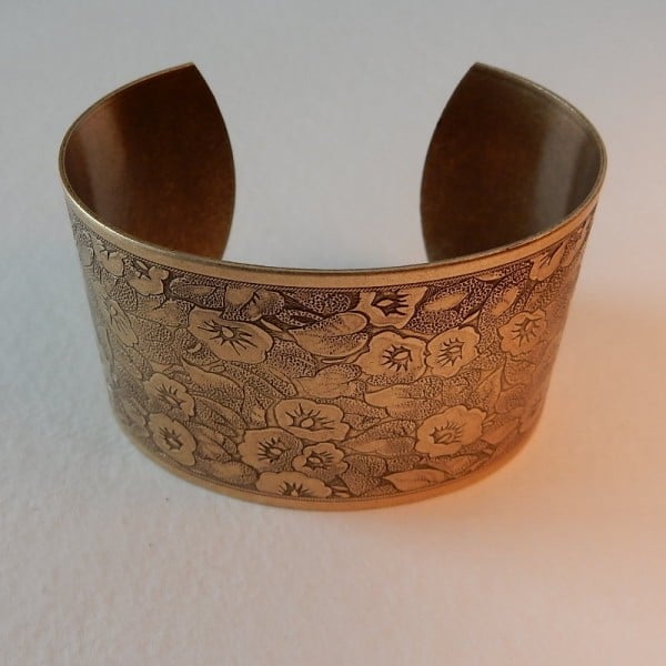 Floral Pattern 37mm Wide Cuff Oxidized Brass