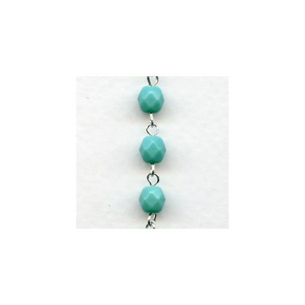 ^Green Turquoise Faceted Silver Link Rosary Chain (1 ft)
