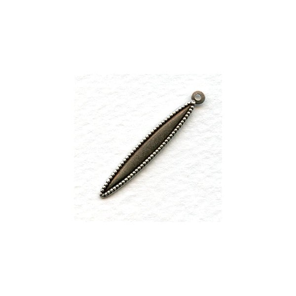 Beaded Edge Pendant Drops Oxidized Silver 34mm (6)