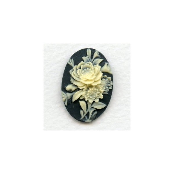 Cameos Ivory on Black Flower Bouquet 25x18mm (3)