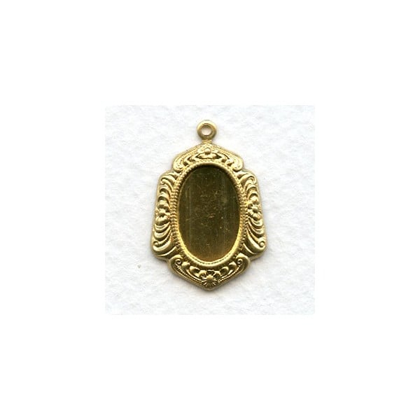 Ornate Floral Edge Pendant Setting 14x10mm Raw Brass (6)