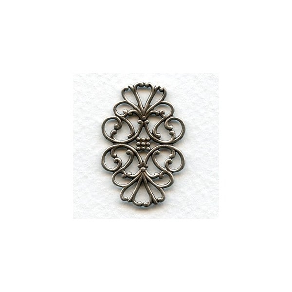 Filigree Flat Oval Connector Oxidized Silver 33mm (6)