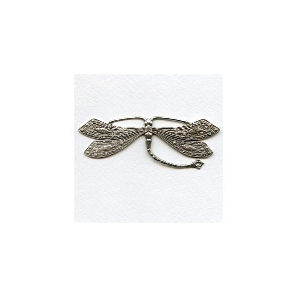 Vintage Rare Huge Oxidized Silver Dragonfly Stamping (1)