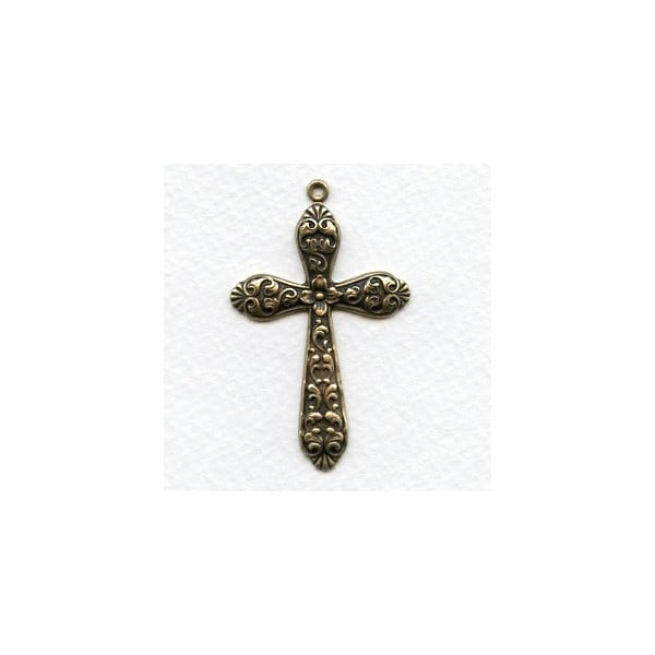 Floral Cross Pendant Oxidized Brass 52mm (1)