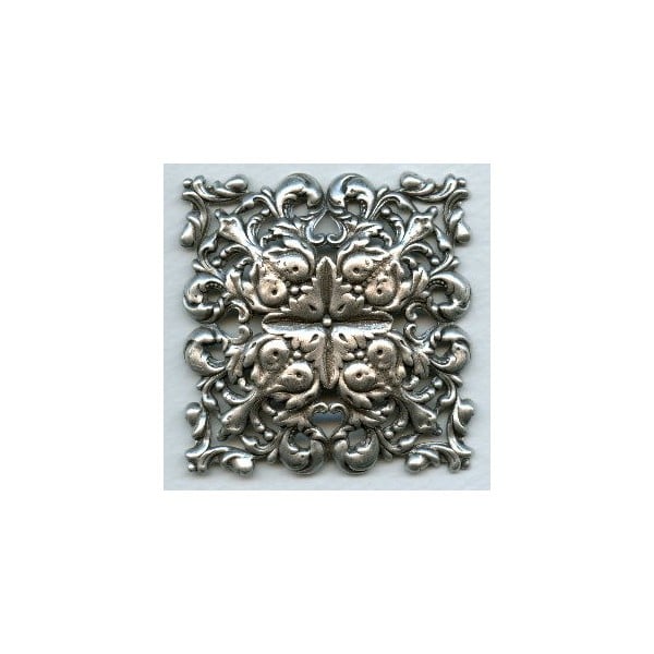Ornate Domed Square Stamping Oxidized Silver