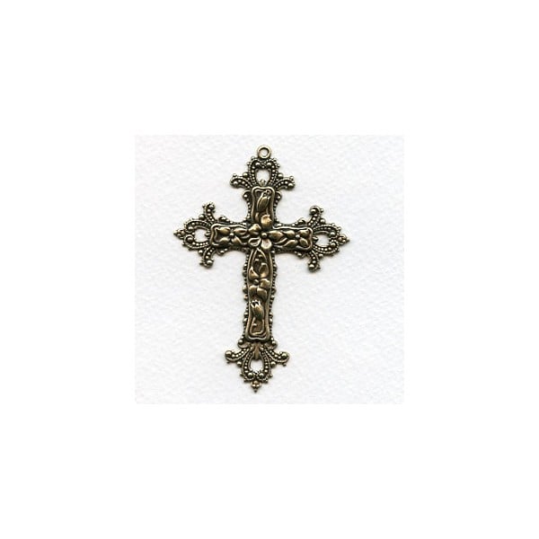 Ornate Floral Cross Pendant 77mm Oxidized Brass (1)