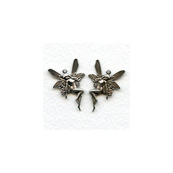 Nude Fairy Charms Top Loops Right Left Oxidized Silver (6 sets)