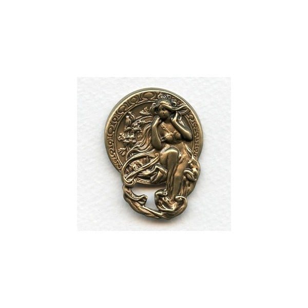 Art Nouveau Maiden Medallion Oxidized Brass (1)