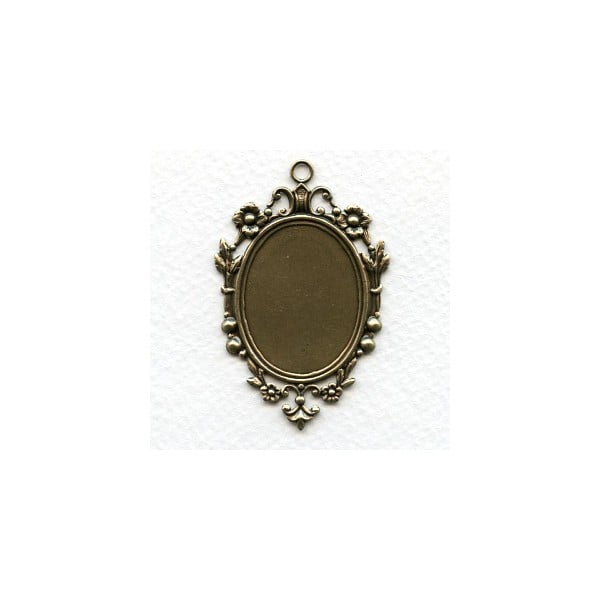 Ornate Floral 30x22mm Oxidized Brass Pendant Setting (1)