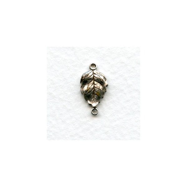 Leaf Connectors 2 Loops Solid Oxidized Silver (4)