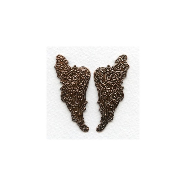 Huge Embossed Angel Wings 54mm Oxidized Copper (1 Set)