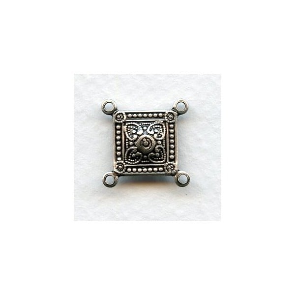 Square Connectors Oxidized Silver 4 Loops (6)
