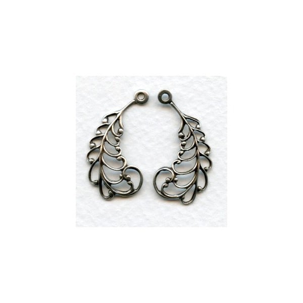 Filigree Openwork Oxidized Silver Leaves 29mm (3 pair)