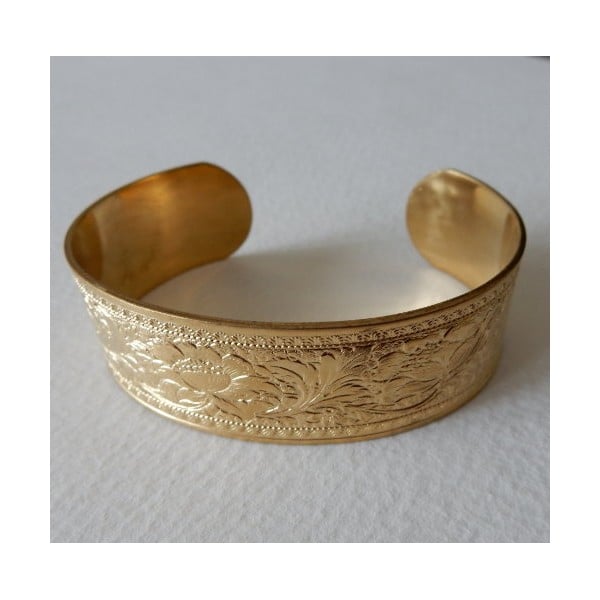 Floral Embossed Raw Brass Cuff 19mm