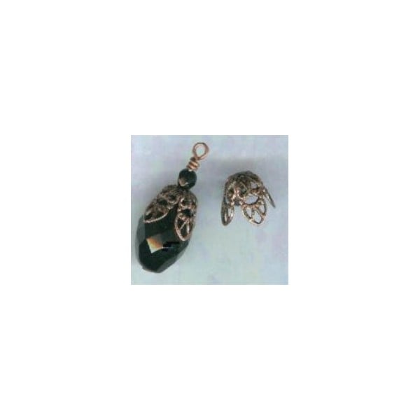 ^Filigree Tear Drop Bead Caps 9mm Oxidized Copper (6) - Image 2