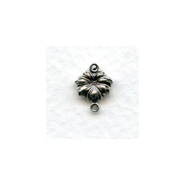 Tiny Flower Connectors 2 Loops Oxidized Silver