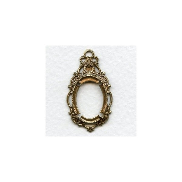 Ornate Drop Pendant Setting 18x13mm Oxidized Brass (1)