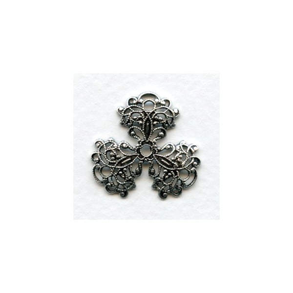 Three Petal Filigree Oxidized Silver 25mm (6)